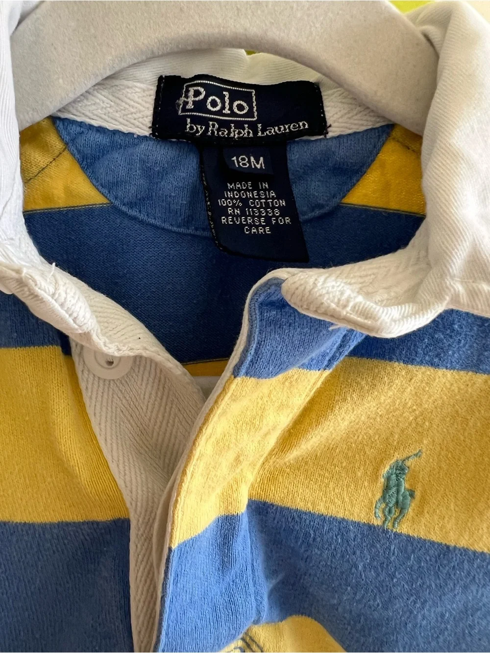 Ralph Lauren Boys Yellow & Blue Striped Rugby Polo size 18 months